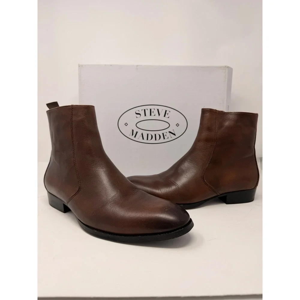 Steve Madden Santos Men's Brown Leather Chelsea Ankle Boots Size 7M‎ New
